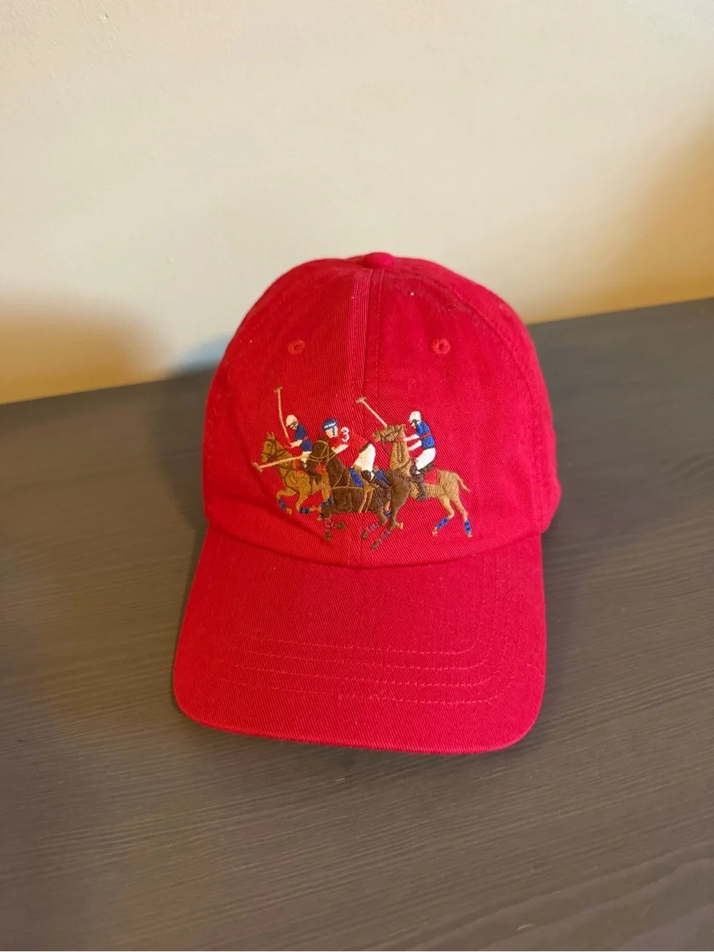 Ralph Lauren Boys Triple Pony Bright Red Polo Player Embroidered Cap